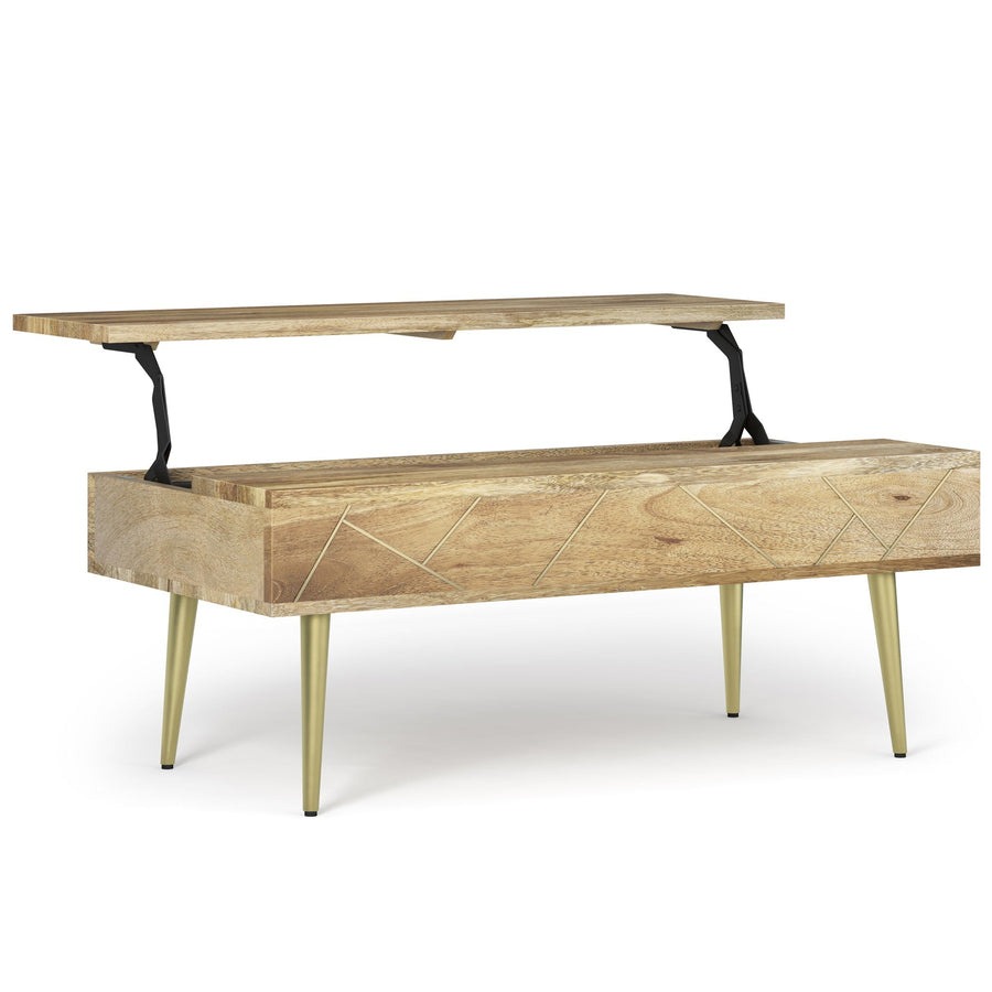 Handcrafted Lift Top Coffee Table with Storage - Light Brown