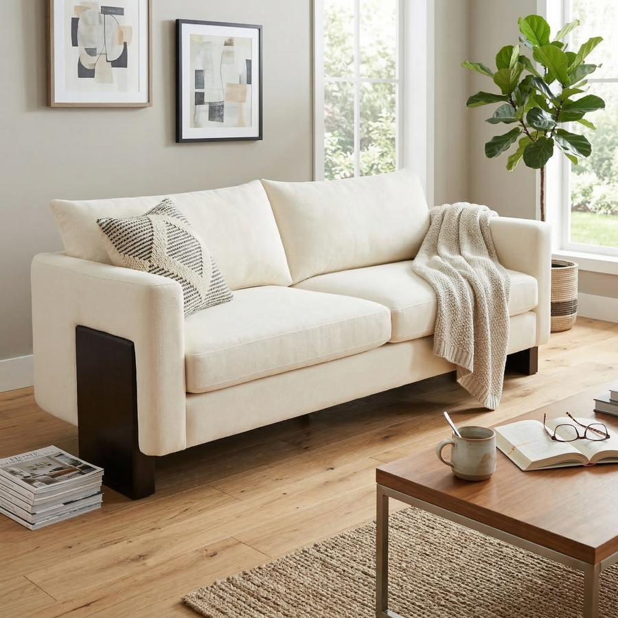 Modern 3-Seater Sofa with Rubberwood Legs - Beige or Brown