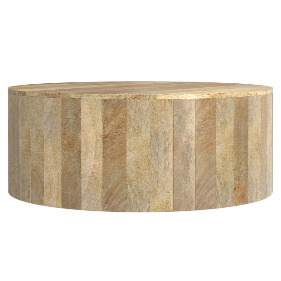 Natural Drum Coffee Table with Solid Mango Wood Construction - Natural