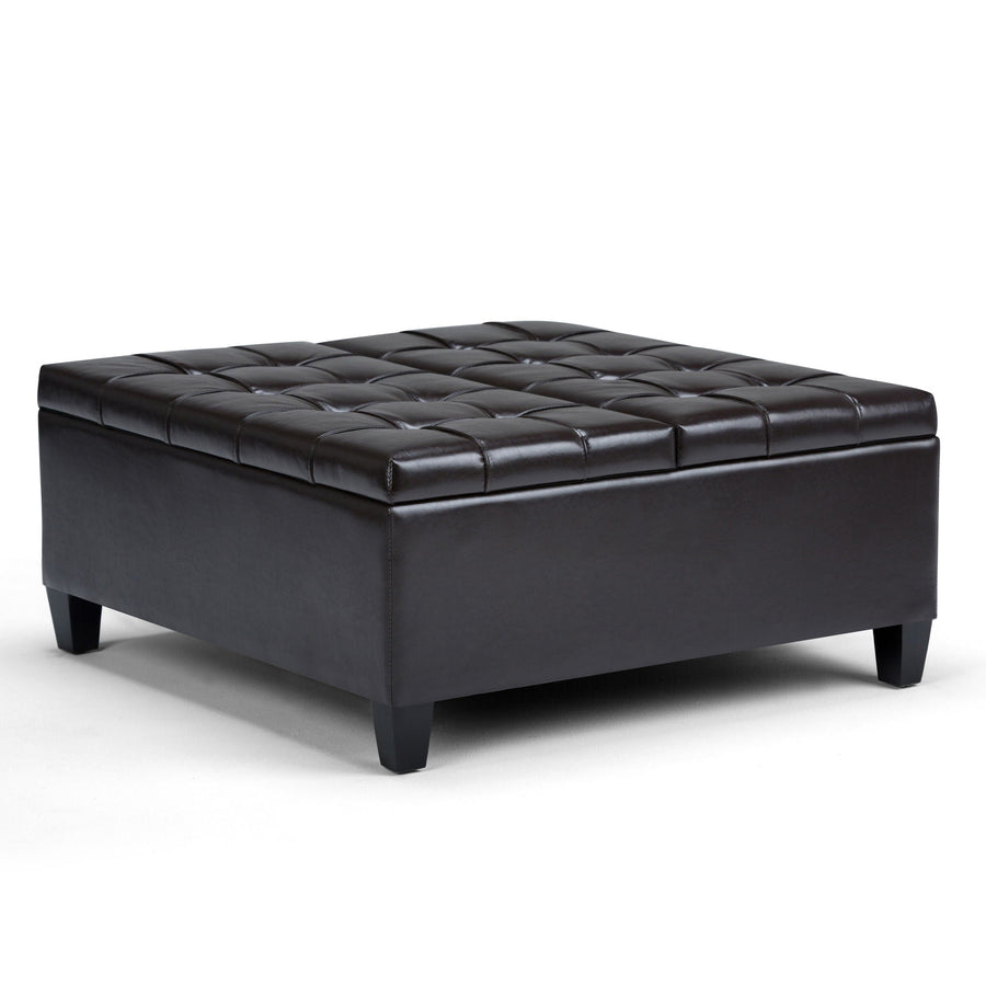 Tanners Brown Storage Ottoman Coffee Table with Split Lift-Top - Faux Leather