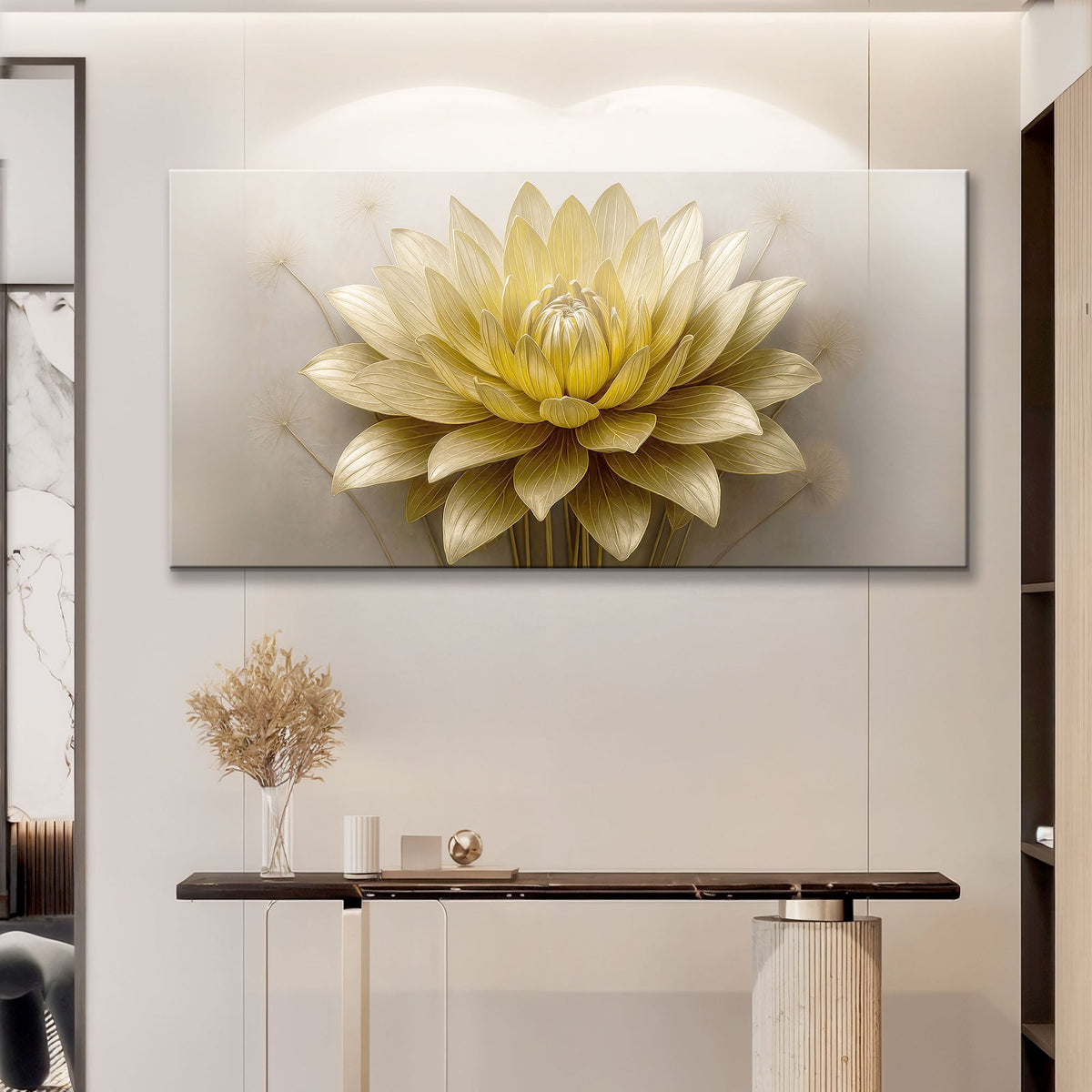 Golden Lotus Minimalist Abstract Wall Art III