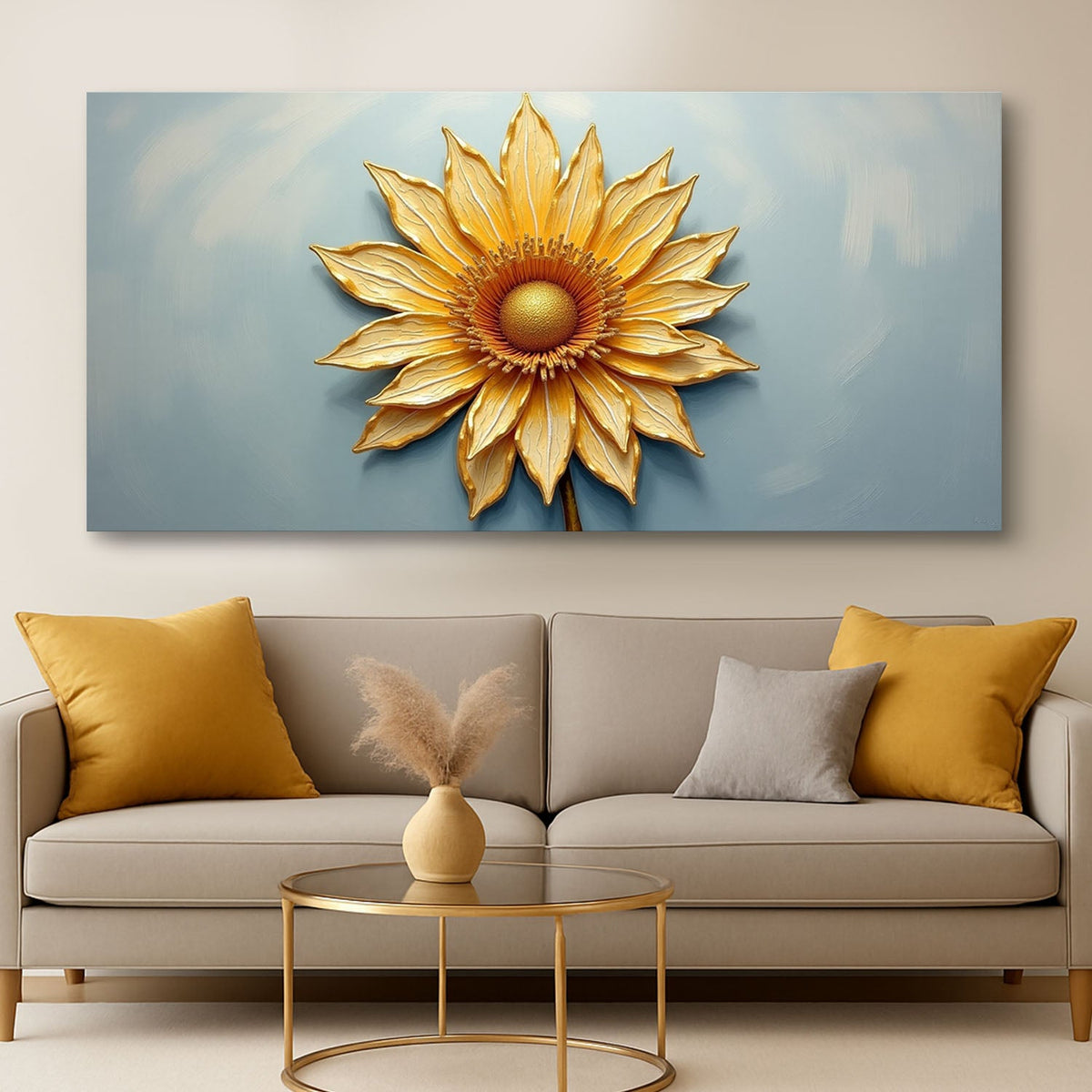 Golden Dandelion Minimalist Abstract Wall Art II