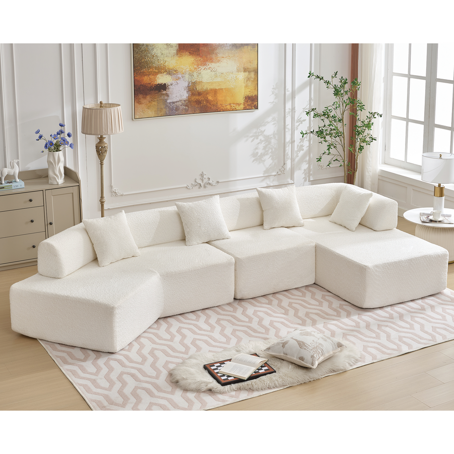 Modern Minimalist 140" L-Shape Couch with Chaise - White or Gray