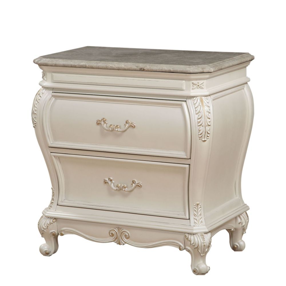 Chantelle - Nightstand With Marble Top - Pearl White
