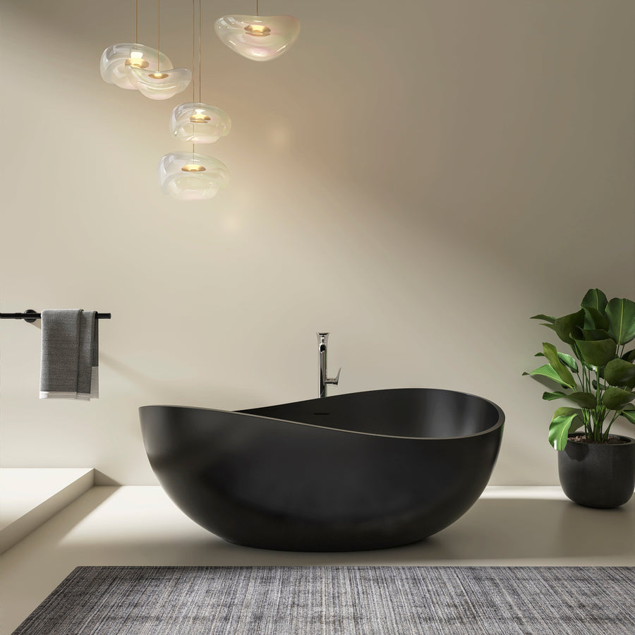 71 Inch Freestanding Solid Surface Soaking Bathtub with Matte Finish - Black or Matte White