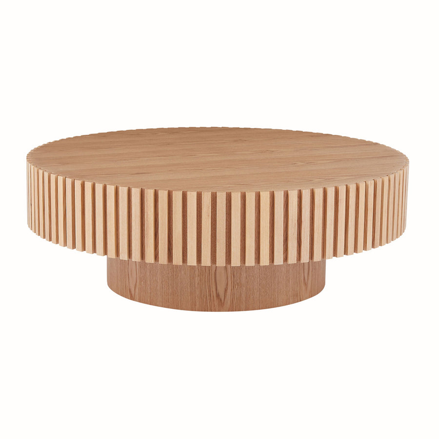 Natural Wood Coffee Table with Handcrafted Relief Design - Natural Finish
