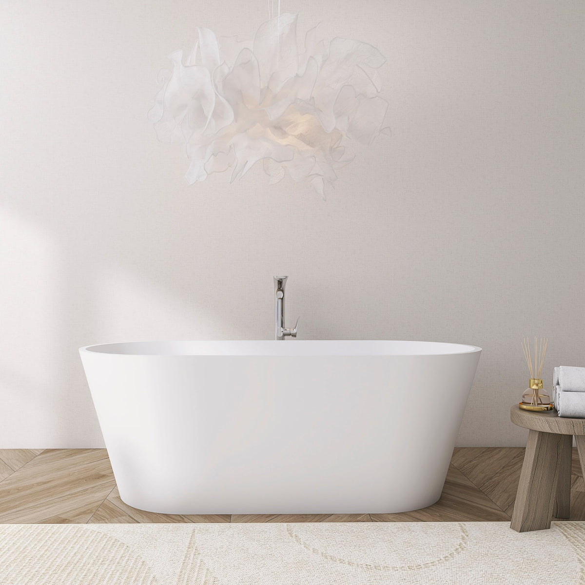 71 Inch Freestanding Solid Surface Soaking Bathtub with Matte Finish - Black or Matte White