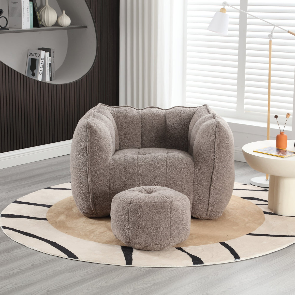 Soft Bean Bag Chair with Footstool - Chenille, Multiple Colors