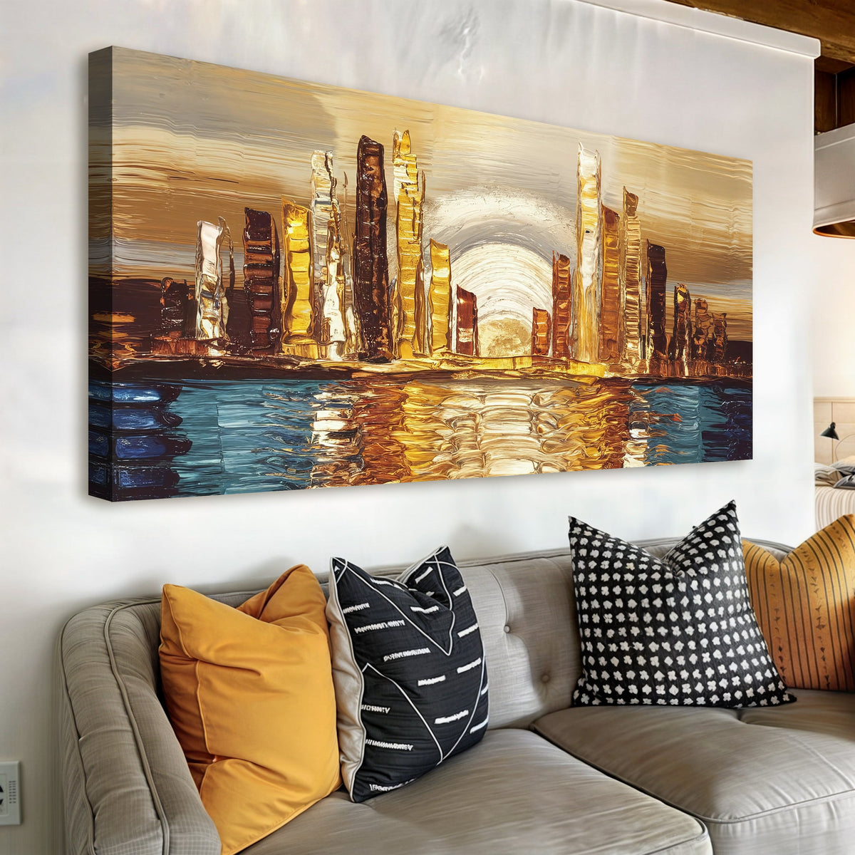 Golden Metropolis Abstract Impasto Wall Art