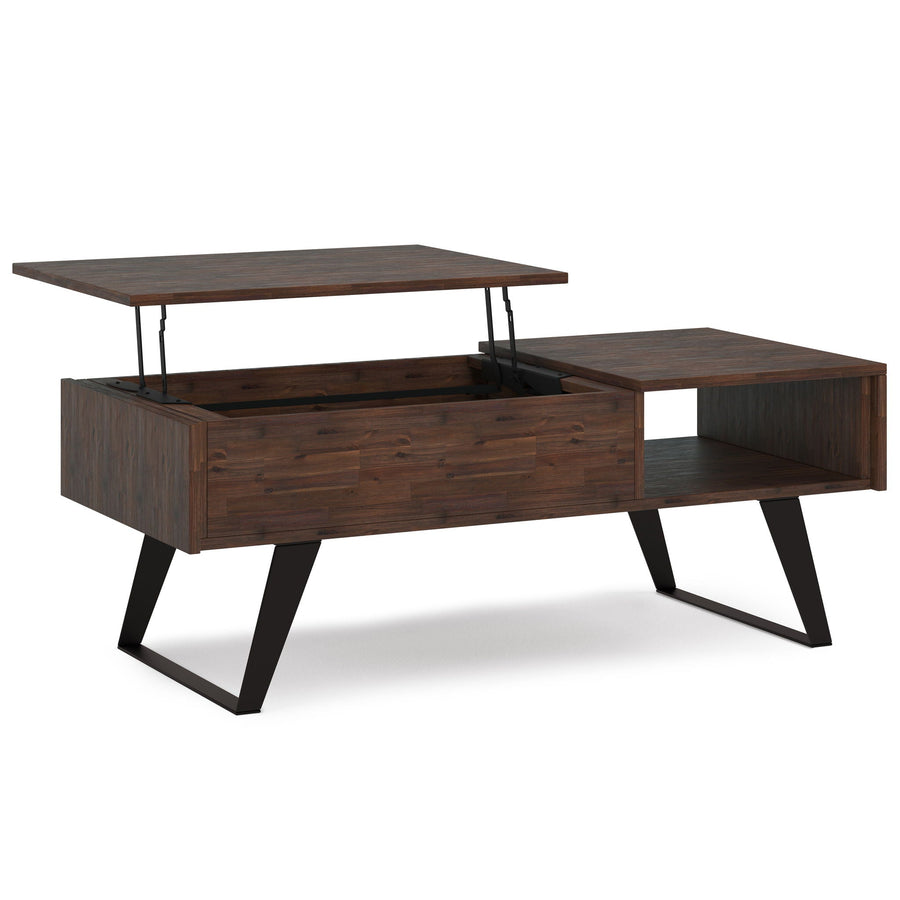 Lift Top Coffee Table with Storage Compartment - Distressed Charcoal Brown