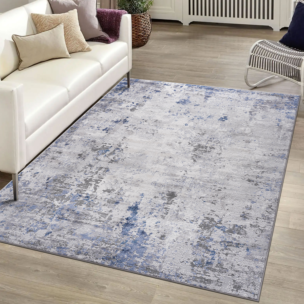 Marfi Collection 6.7x9 Rug with Durable Polyester - Silver, Grey Multi, Blue, Brown