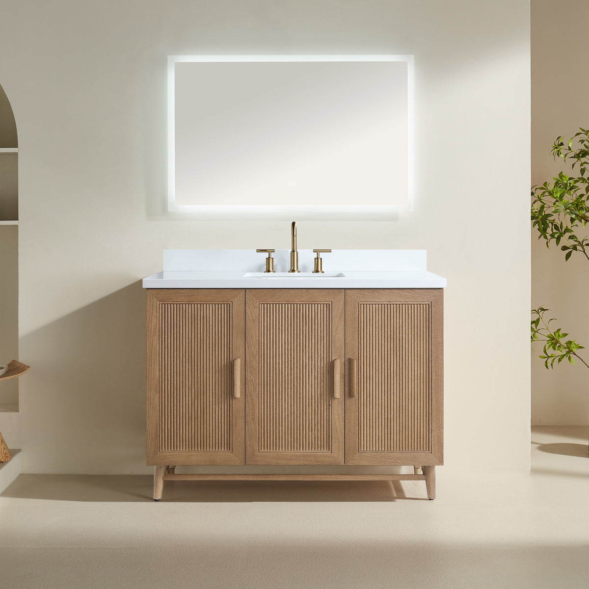 48" Freestanding Single Sink Bathroom Vanity with Solid Wood - Light Coffee