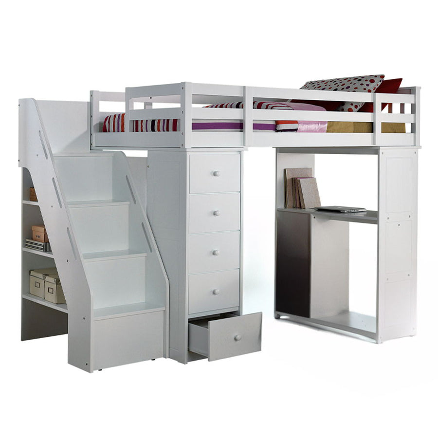 Freya - Twin Loft Bed With Storage - White