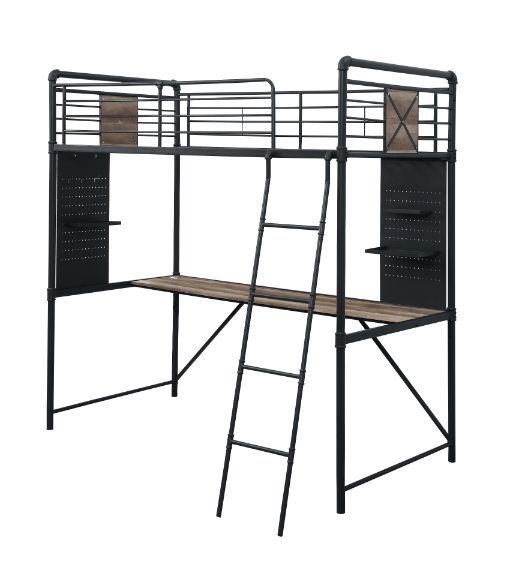 Cordelia - Twin Loft Bed With Desk - Antique Oak, Sandy Black & Dark Bronze Hand-Brushed