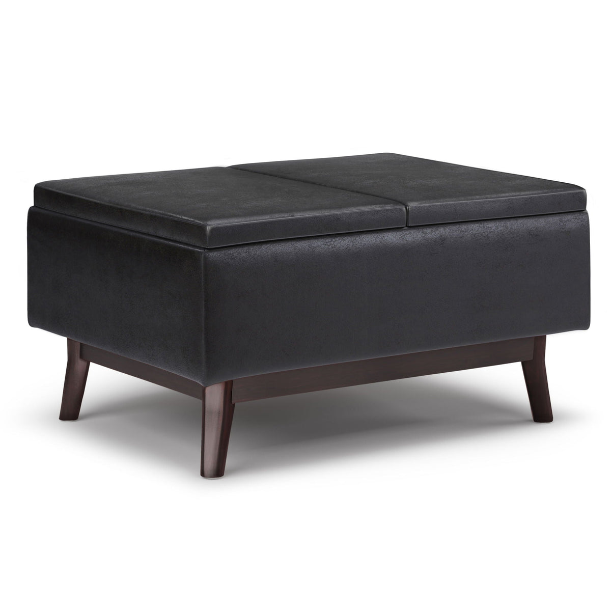 Tray Top Upholstered Storage Ottoman Coffee Table with Solid Wood Base - Multiple Colors
