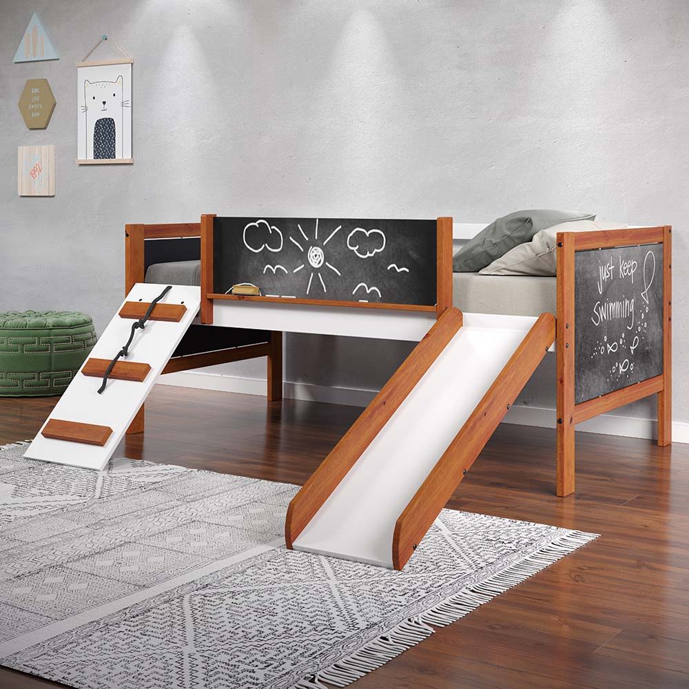 Aurea - Twin Loft Bed With Slide - Cherry Oak & White