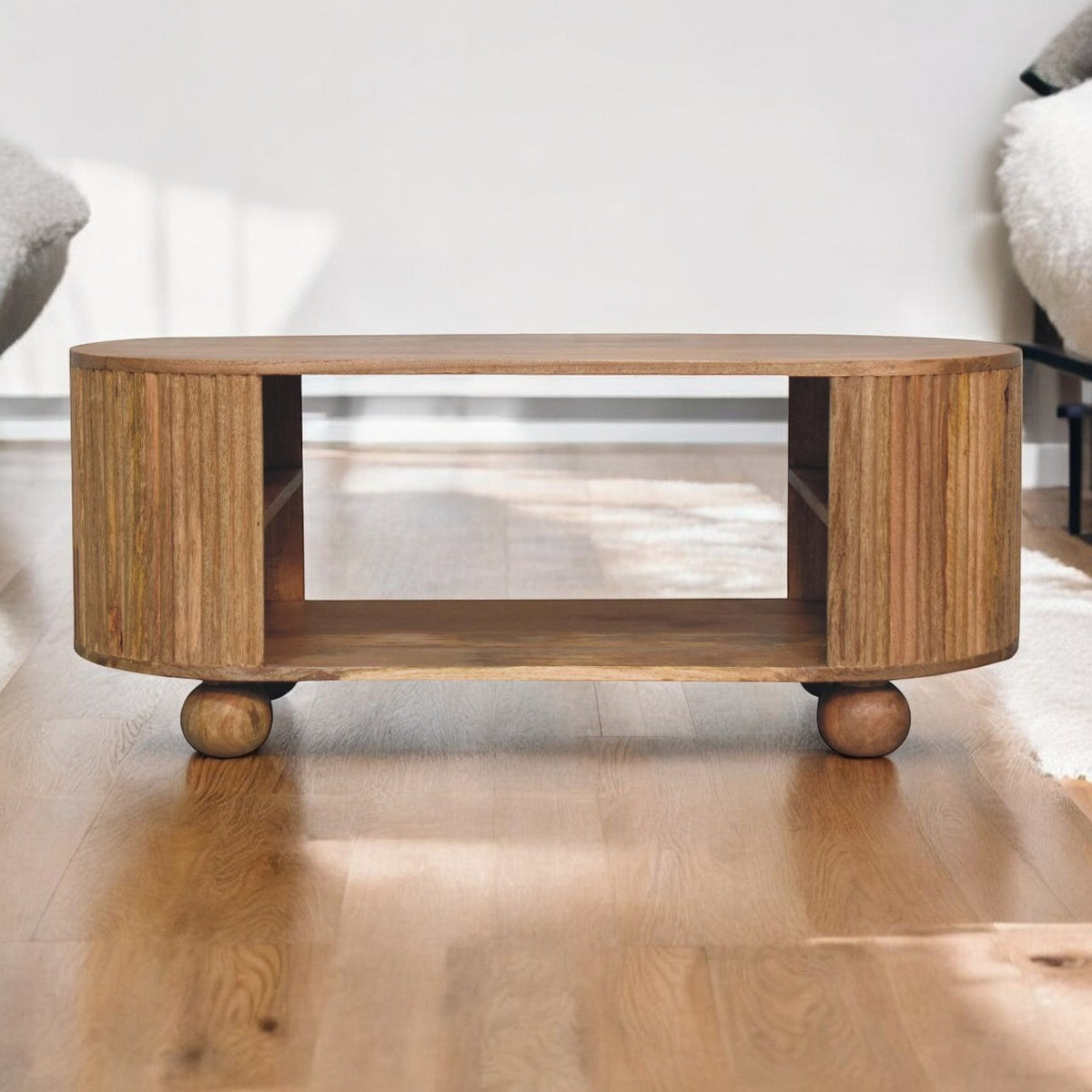Solid Wood Soba Ball Coffee Table with Open Storage - Natural Oak