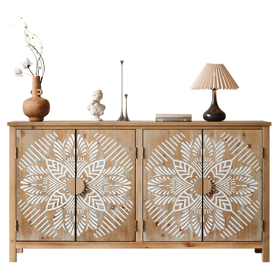 60" Wood Accent Cabinet with 4 Doors - Antique Brown and White