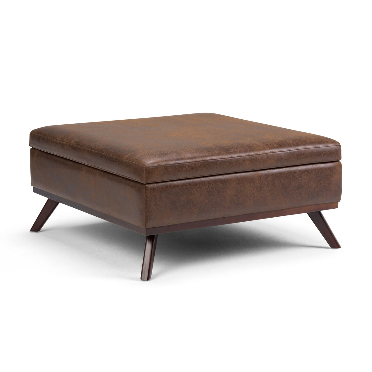 Square Coffee Table Storage Ottoman with Hydraulic Lift - Distressed Chestnut Brown