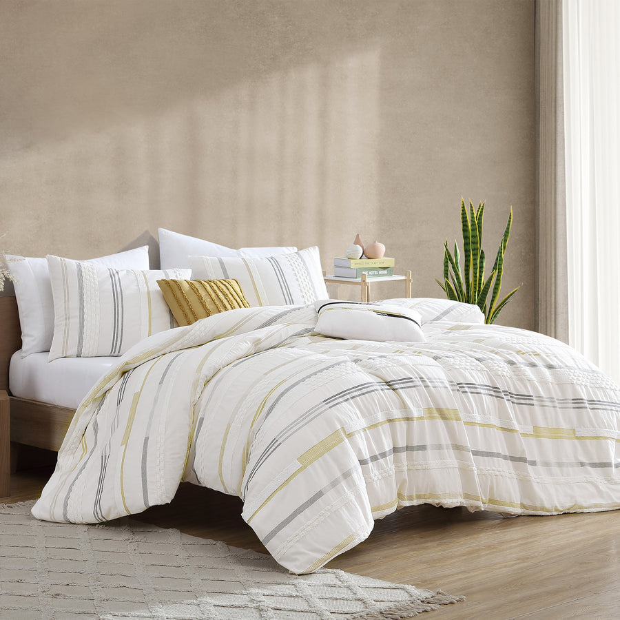 Ivory Cotton Comforter Cover Set with Decorative Pillows - King