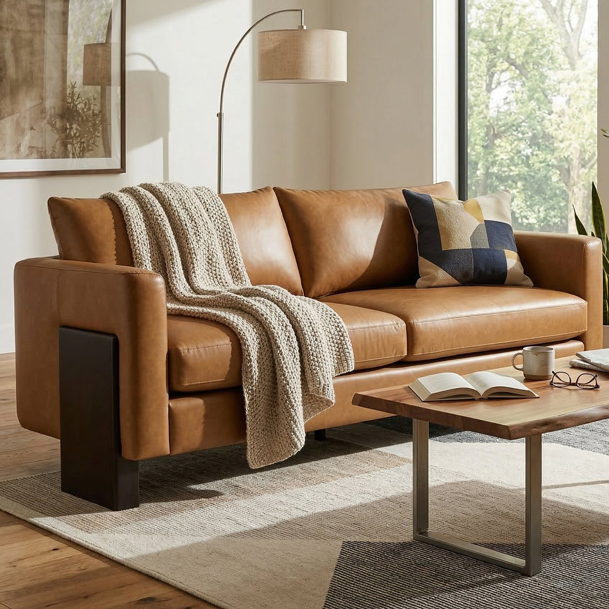 Modern 3-Seater Sofa with Rubberwood Legs - Beige or Brown