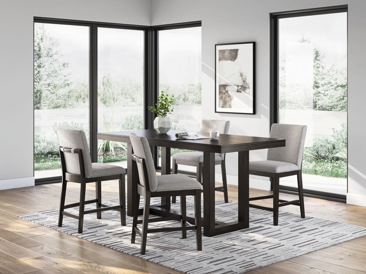 Neymorton - 5 Pc. - Rectangular Dining Room Counter Table, 4 Barstools - Dark Grayish Brown