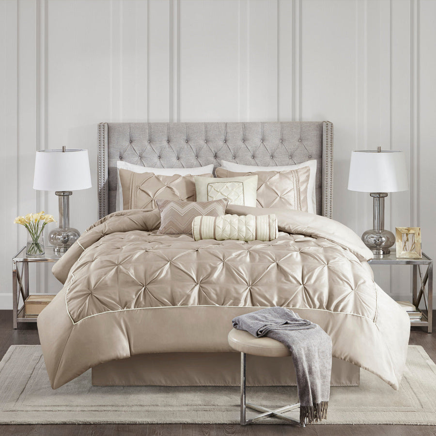 7 Piece Tufted Comforter Set Taupe King