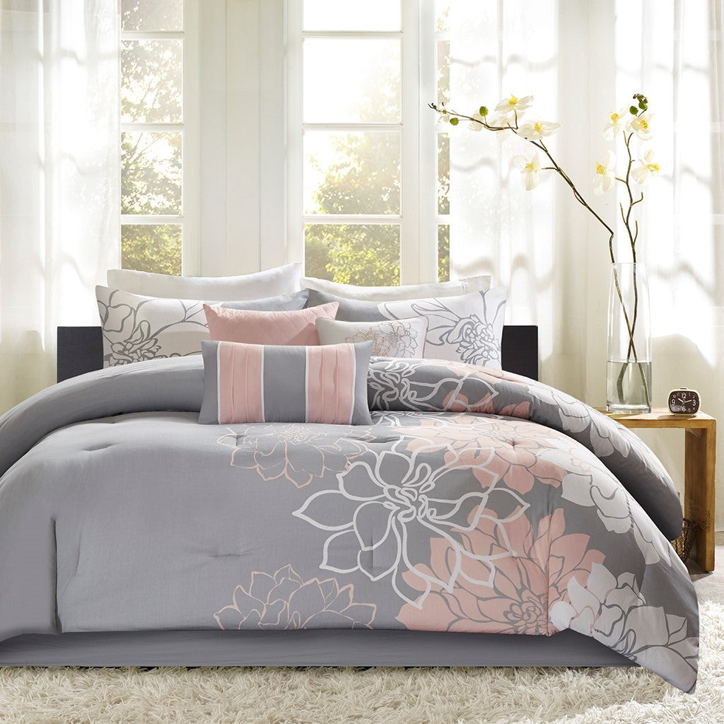Floral Cotton Sateen Comforter with Hypoallergenic Fill - Peach Blossom