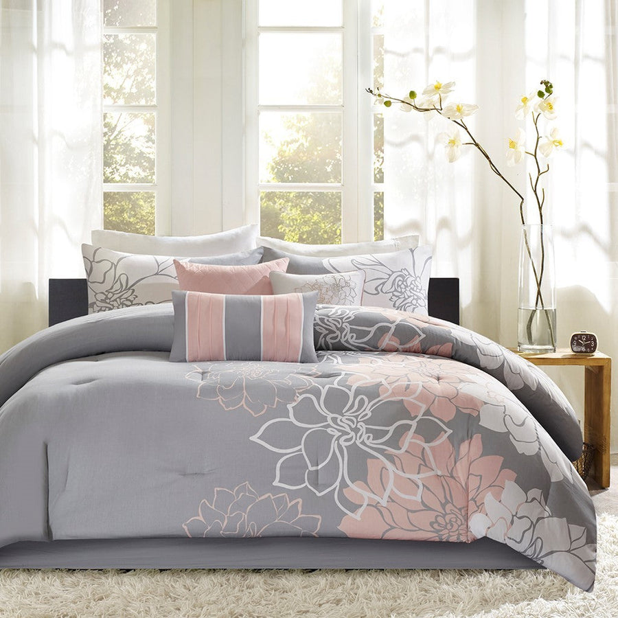 Floral Cotton Sateen Comforter with Hypoallergenic Fill - Peach Blossom