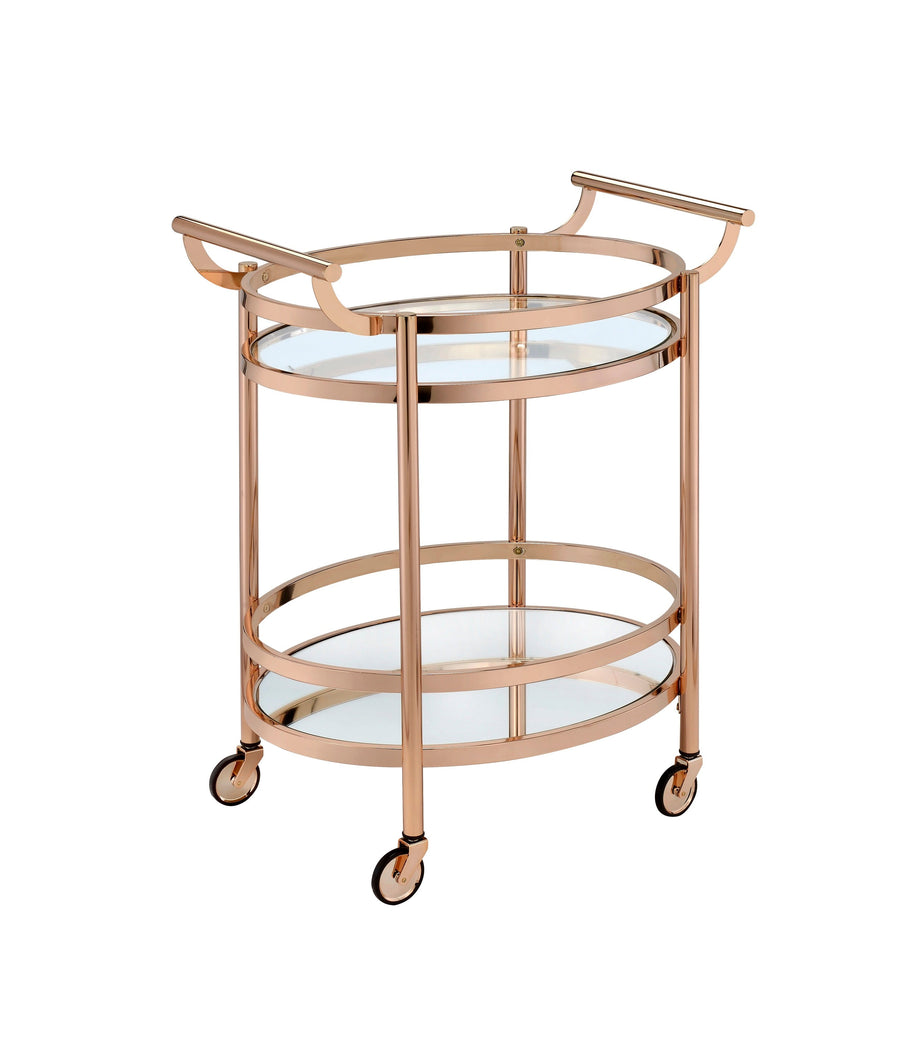 Lakelyn Clear Glass & Rose Gold Finish Serving Cart with 2 Shelves
