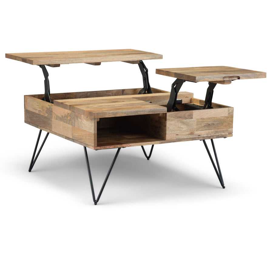 Natural Solid Mango Lift Top Coffee Table with Storage - Natural