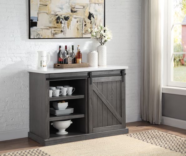 Gauri - Kitchen Island - Marble Top Top & Gray Oak