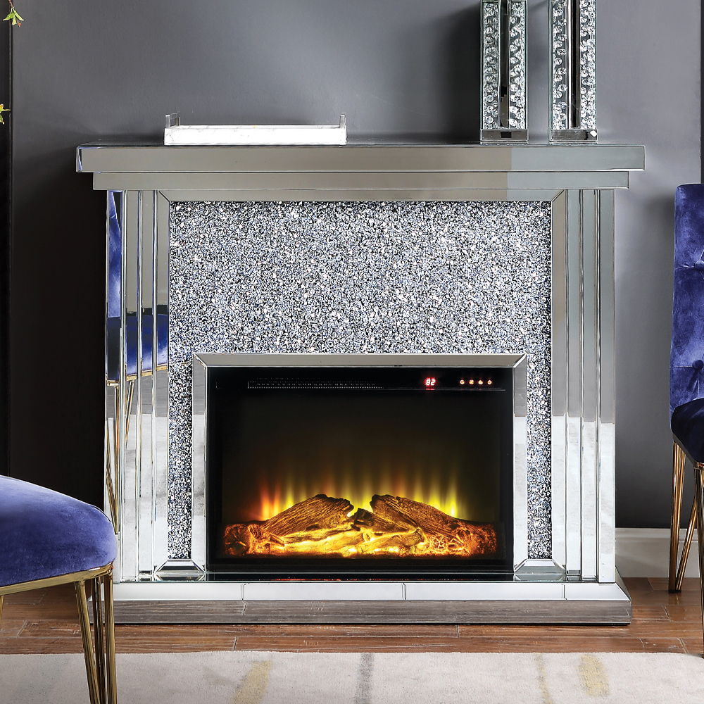 Noralie - 40" Fireplace - Mirrored & Faux Diamonds