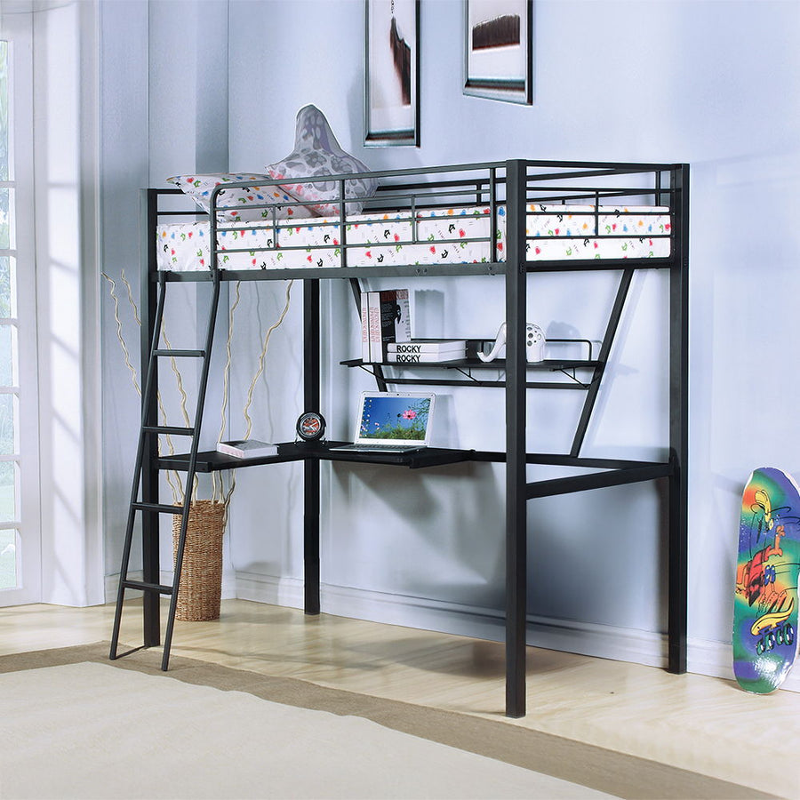 Senon - Twin Loft Bed With Desk - Silver & Black