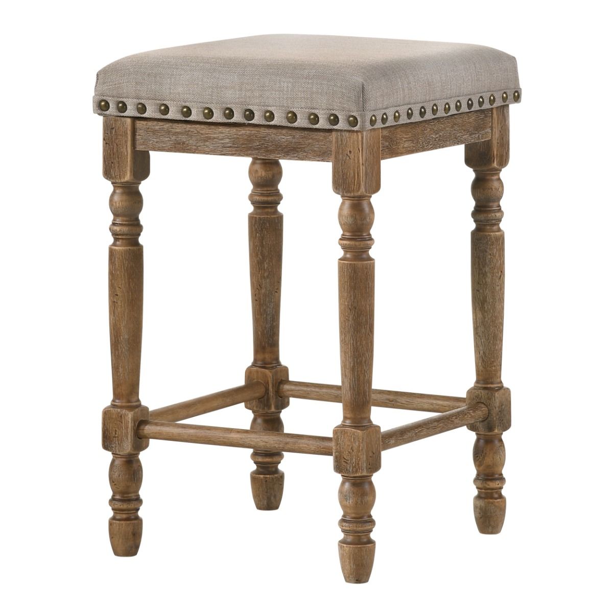 Farsiris - Counter Height Stool (Set of 2) - Beige Fabric & Weathered Oak