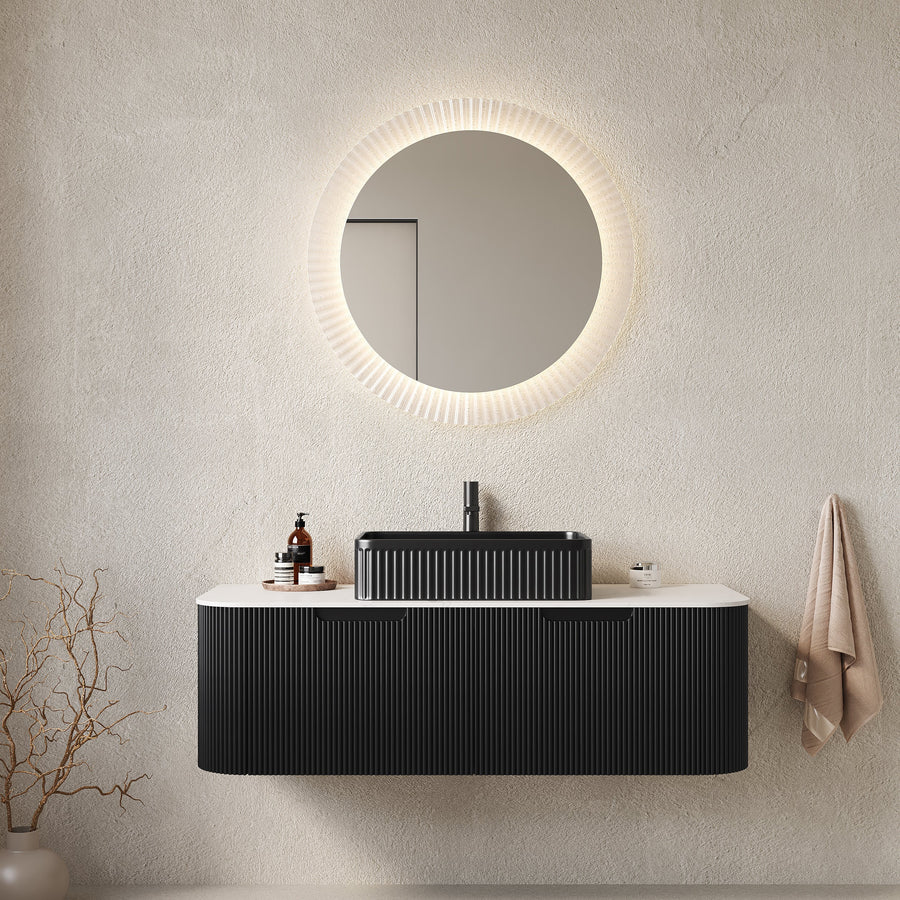 Dina 48" Bathroom Vanity & Sink with Floating Striped Ceramic Basin