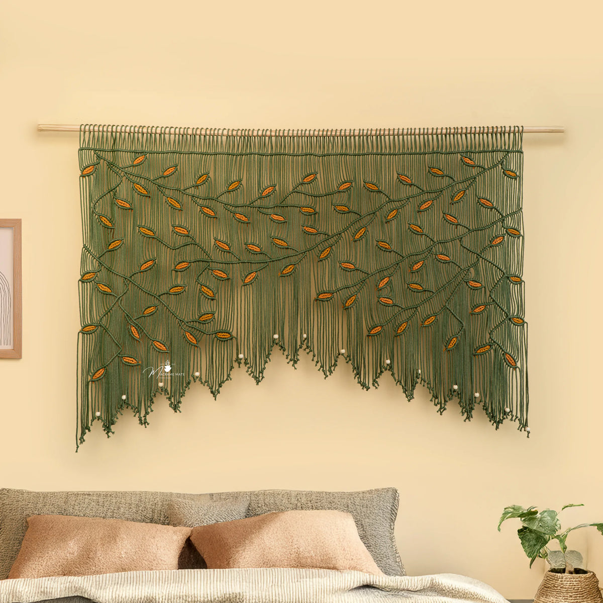 Aura Olive Mustard Macrame Window Curtain
