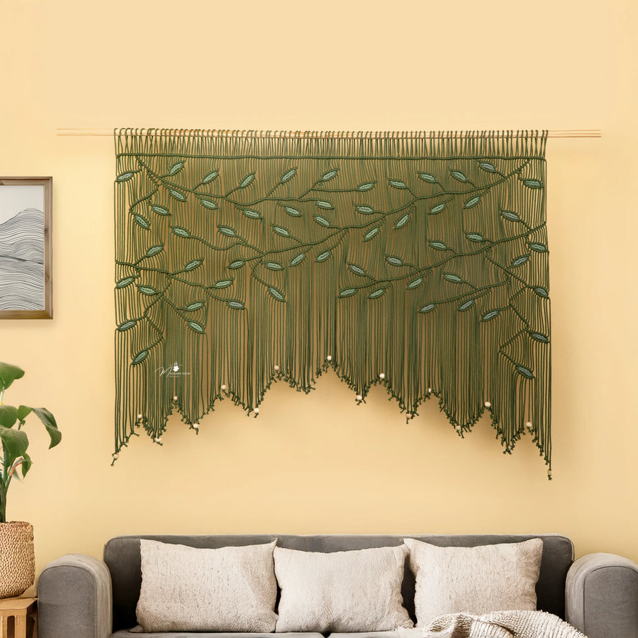 Aura Olive Sage Macrame Window Curtain