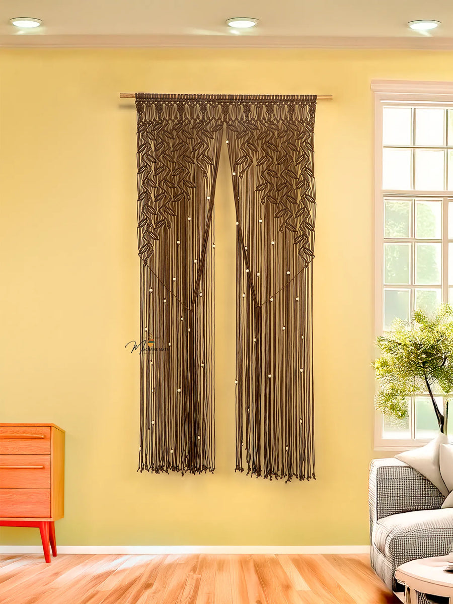 Indigo Brown Macrame Leaf Door Curtain