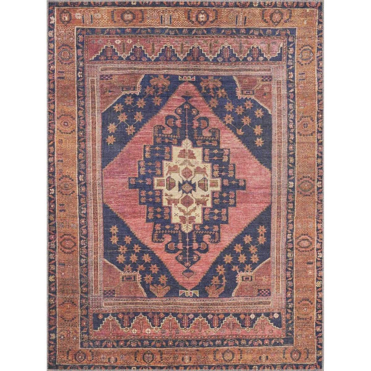 Malamote Vintage Flat Pile Washable Rug