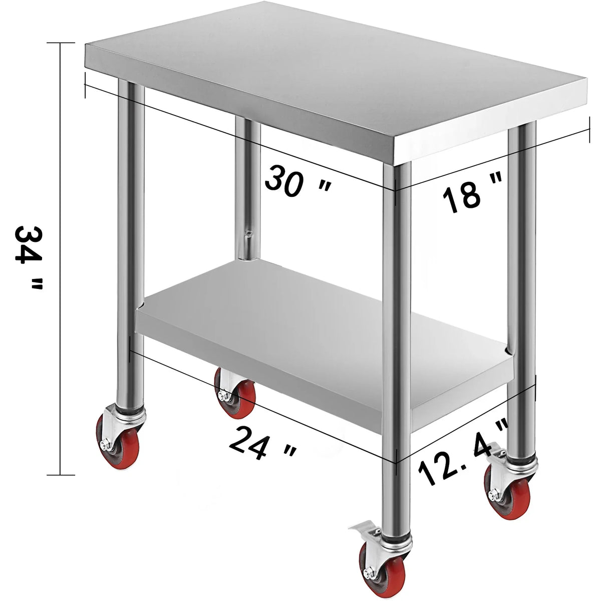 Stainless Steel Kitchen Prep Table with Casters