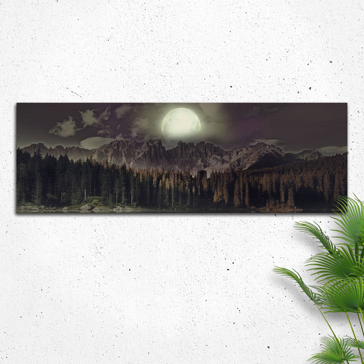 Full Moon Setting canvas print in a styled merchant room photograph; not a scale guide