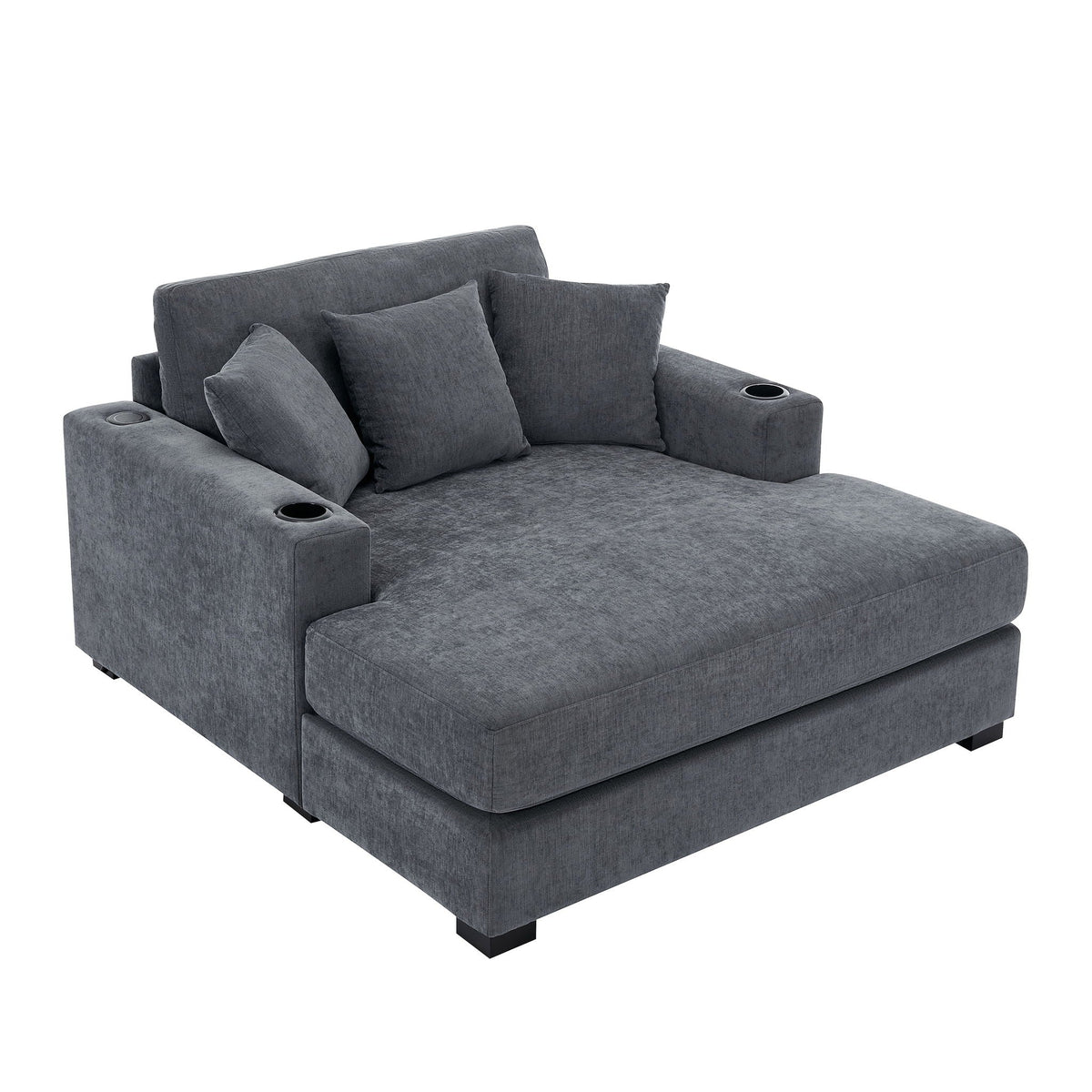 Oversized Chaise Lounger Modern Style Sofa Couch, With Pillows, Charge Station & Cup Holders