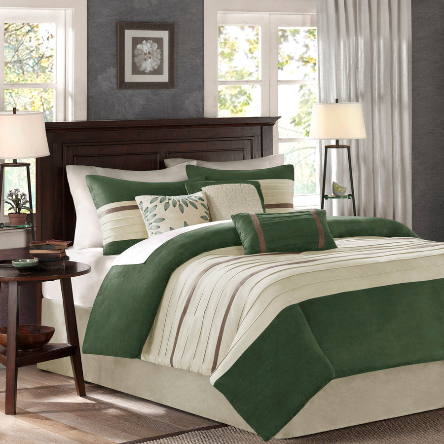 7 Piece Faux Suede Comforter Set with Hypoallergenic Filling - Green Queen