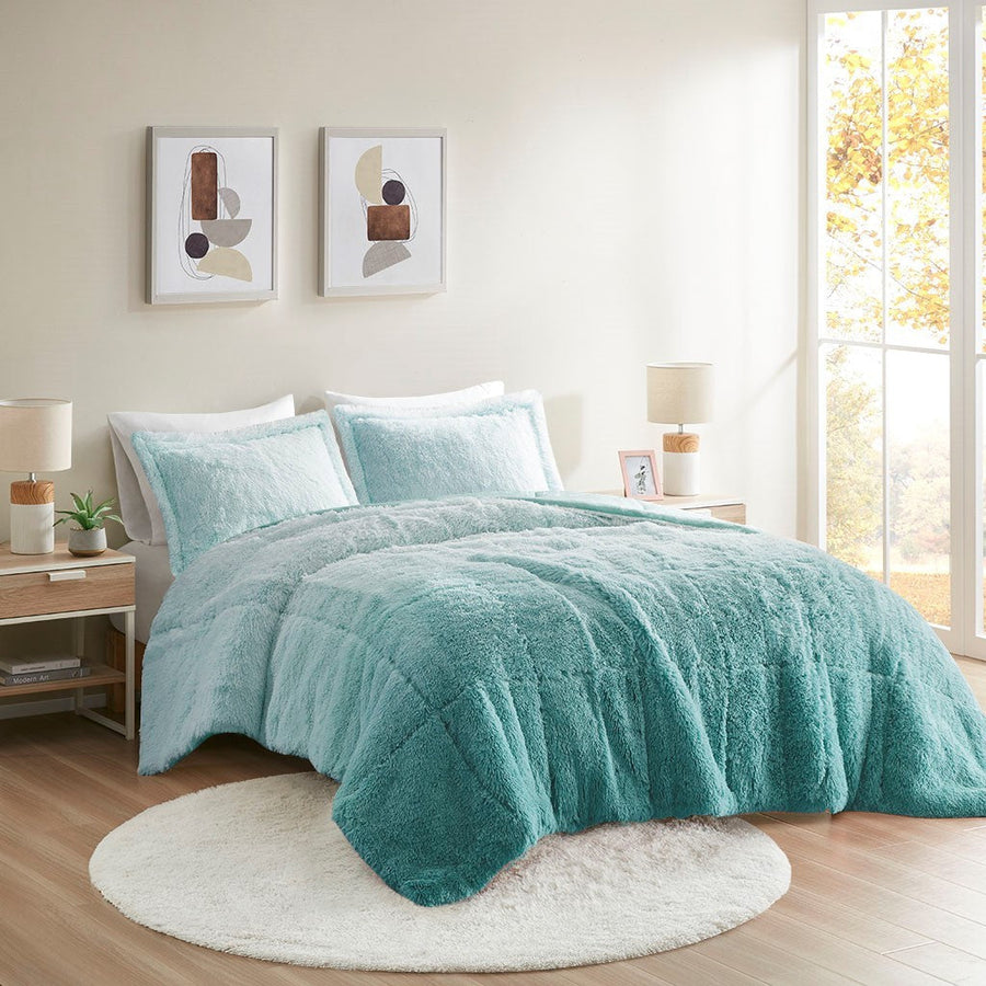 Twin/Twin XL Ombre Shaggy Long Fur Comforter Mini Set with Faux Mink Reverse