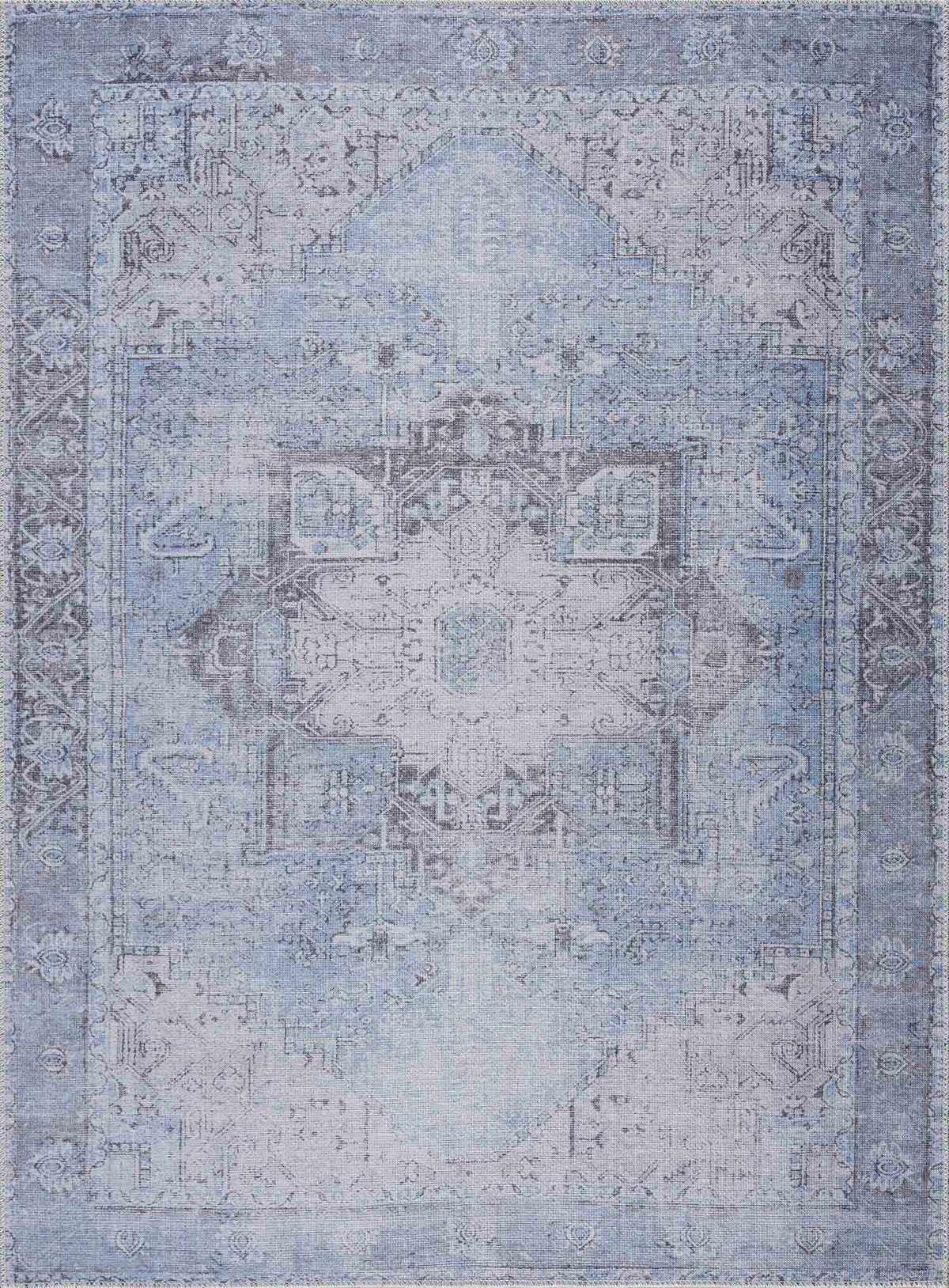 Ice Blue Flat Pile Washable Rug