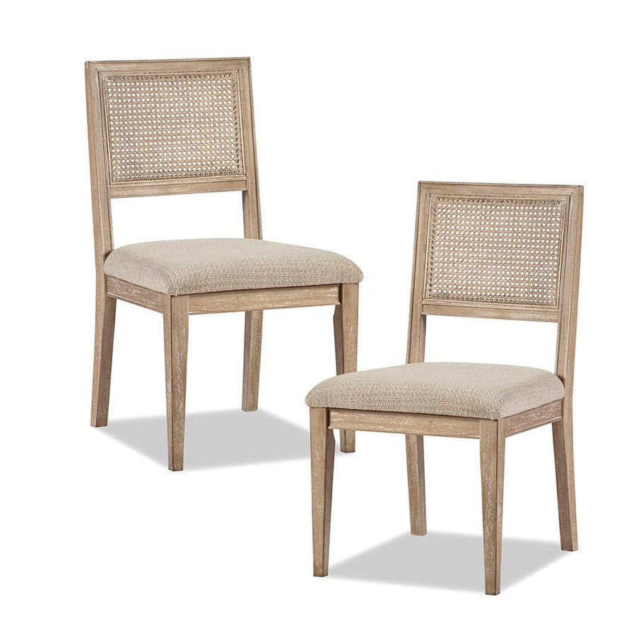 Armless Dining Chair with Cane Back and Tapered Wood Legs - Set of 2 - Light Brown