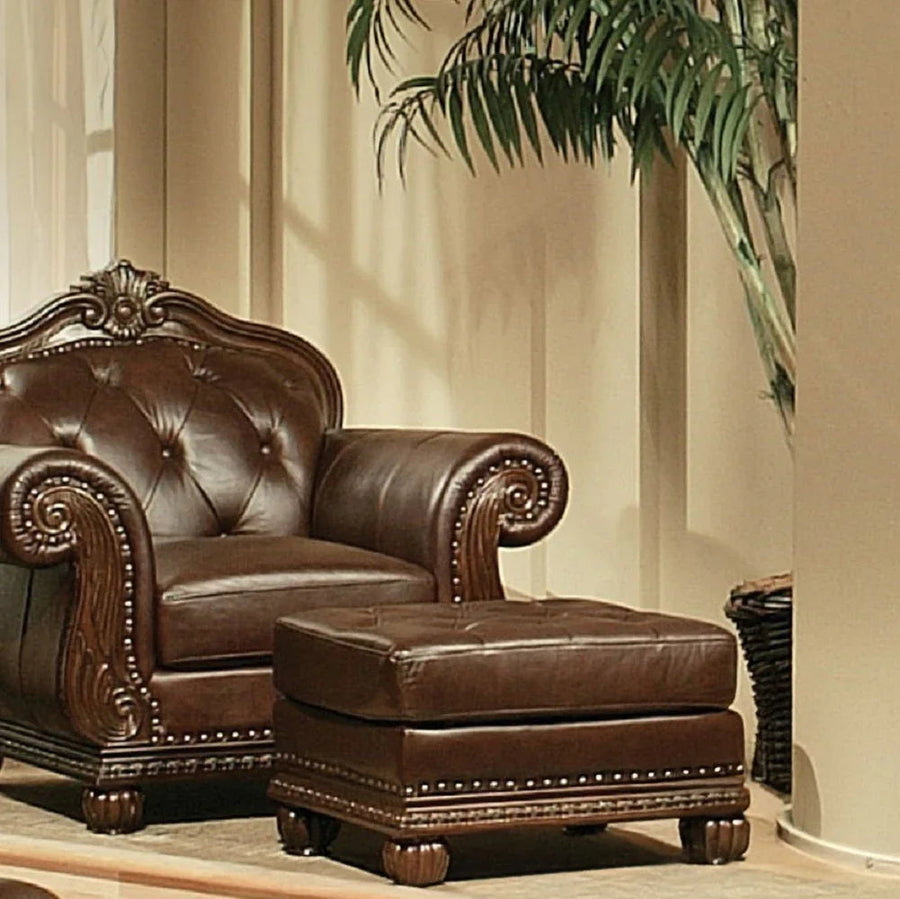 Anondale - Ottoman - Espresso Top Grain Leather Match & Cherry