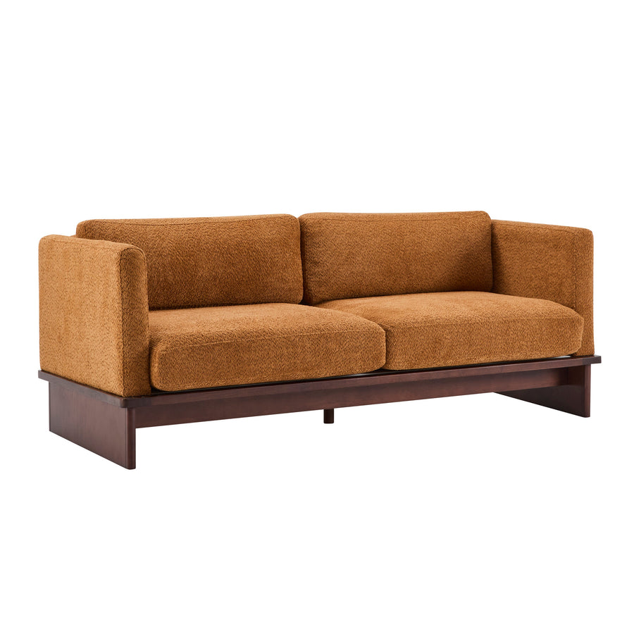 77 in. Boucle Sofa with Solid Wood Base - Modern 3 Seater, Camel