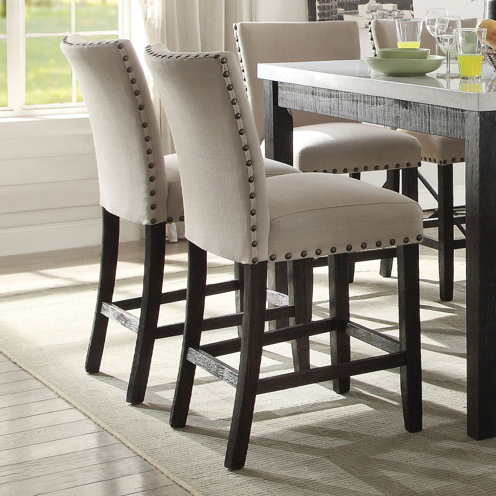 Nolan - Counter Height Chair (Set of 2) - Beige Linen & Salvage Dark Oak